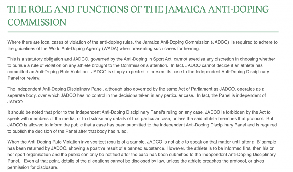 THE ROLE AND FUNCTIONS OF THE JAMAICA ANTI-DOPING COMMISSION