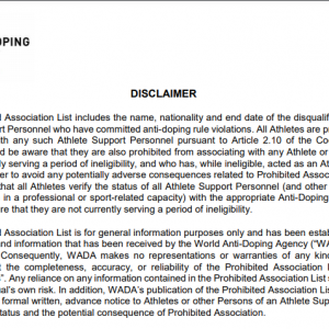 WADA Prohibited Associated List
